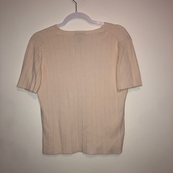 Beige Short Sleeve Button Up Sweater - Picture 3 of 4